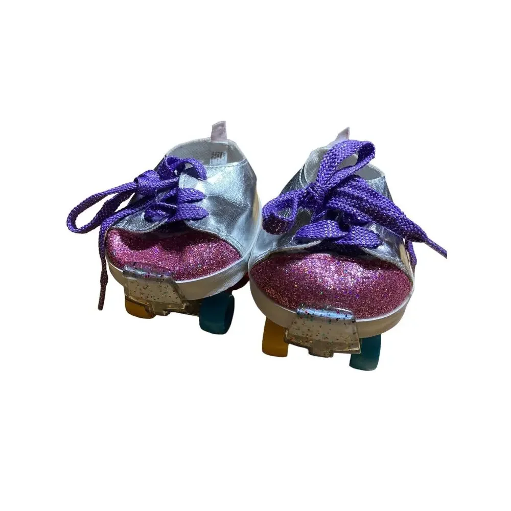 Build A Bear BAB Purple sparkle tennis‎ shoes glitter and roller skates